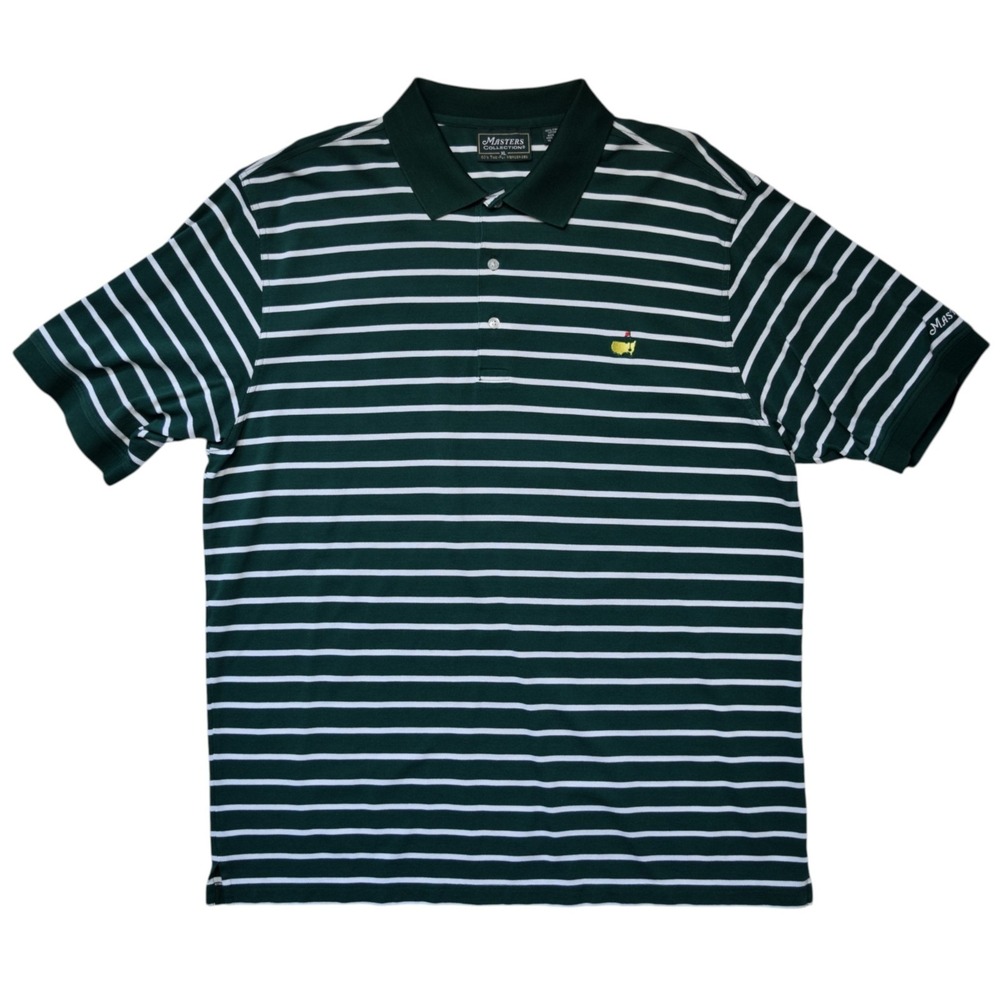 Masters Collection Golf Polo Mens XL Green White Striped Pima Cotton - Vintage